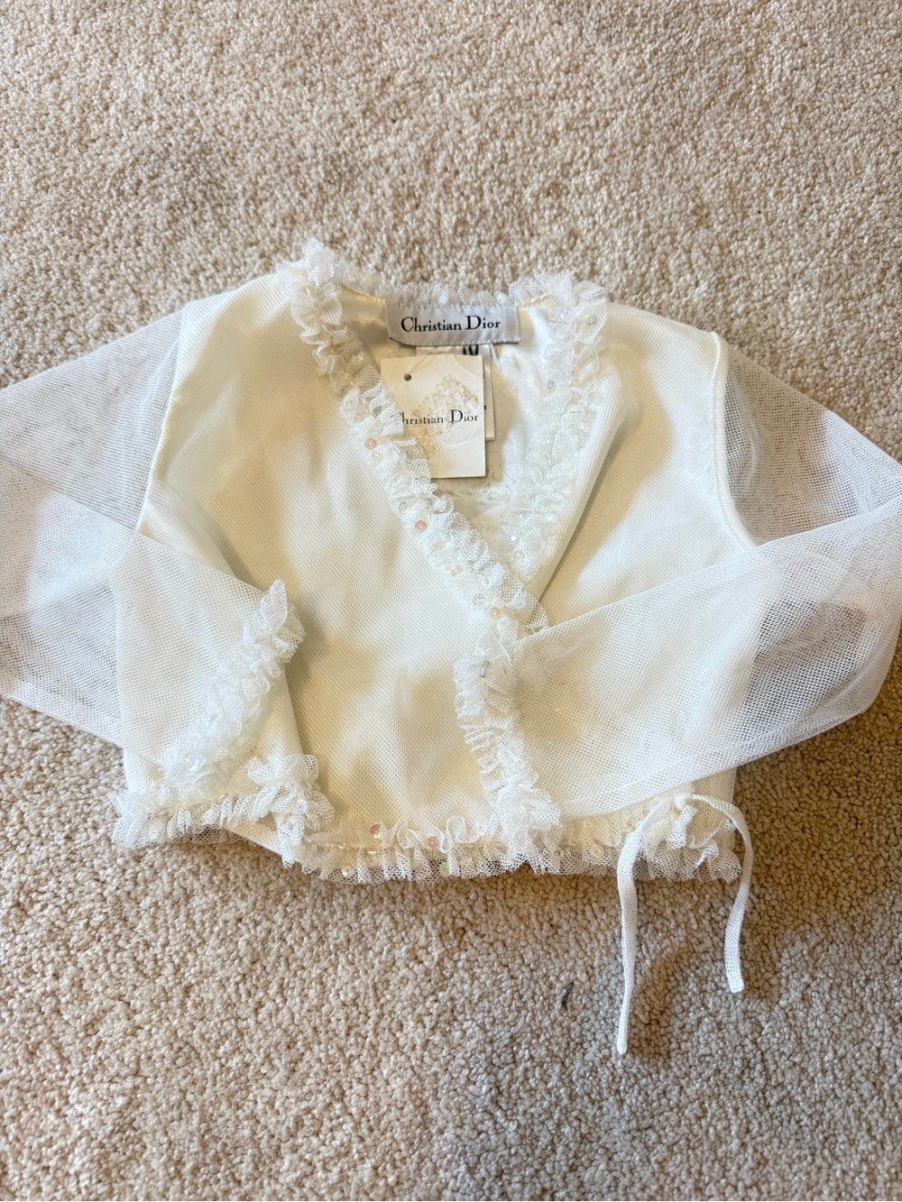 Christian Dior White Sheer Ruffle Trim Kids Wrap Top 4T